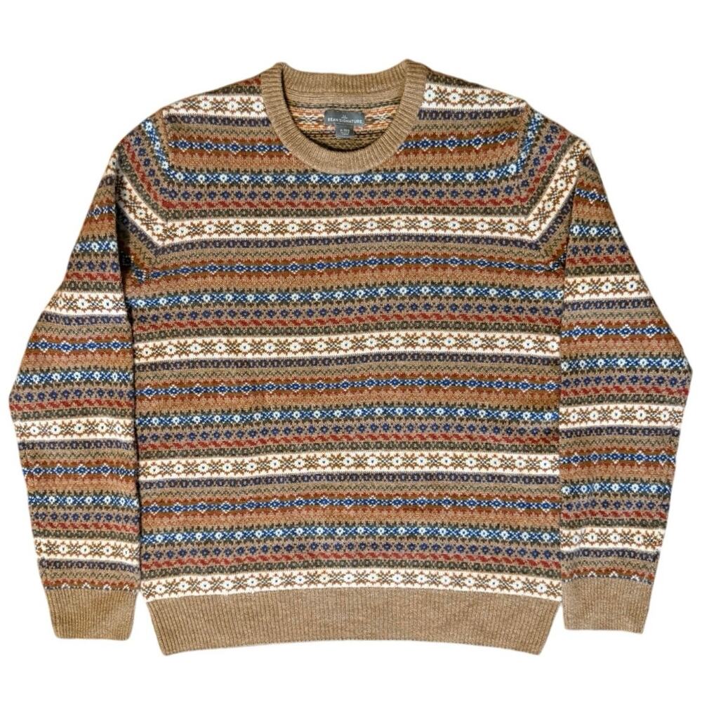 L.L. Bean Signature Men's Fair Isle Crewneck Sweater Extra Fine Merino Wool Med